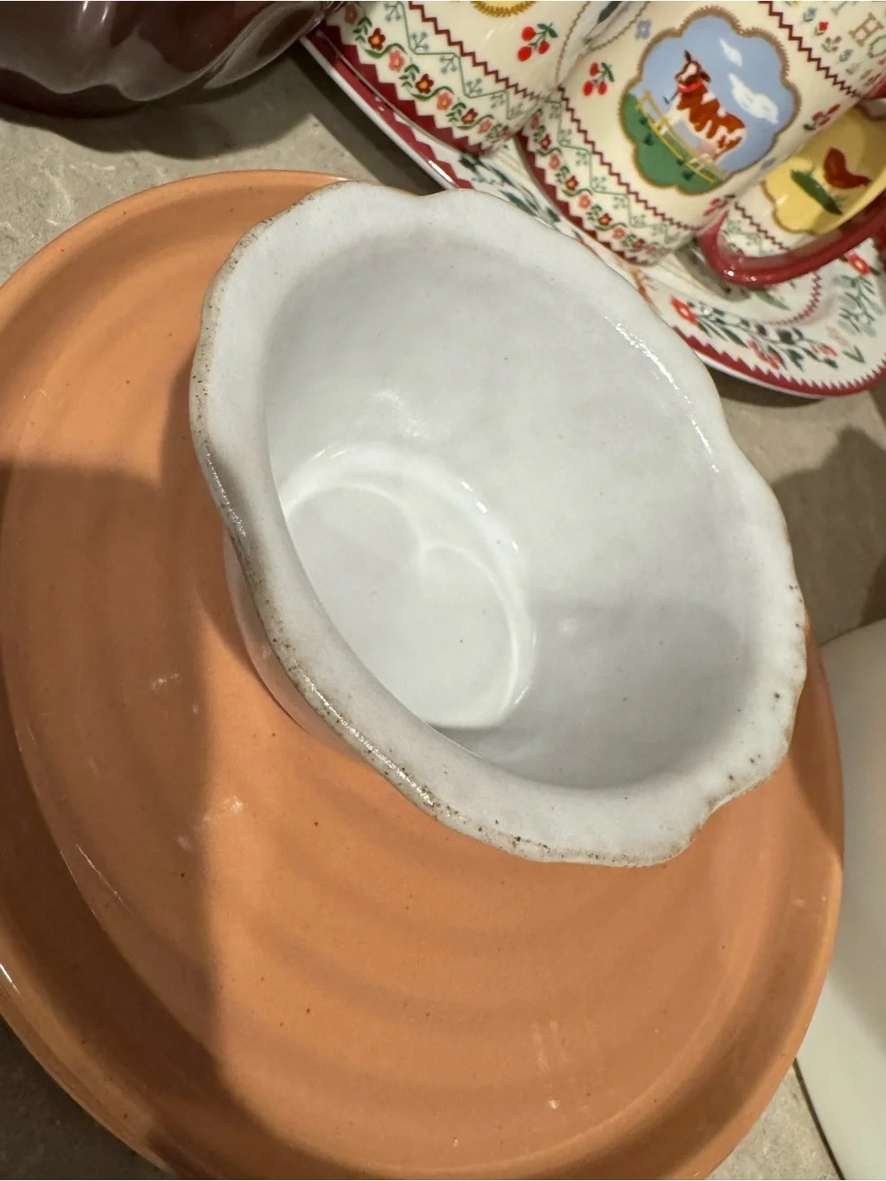 Magnolia White reactive glaze Ceramic‎ mini bowls with Speckled Tan Edge
